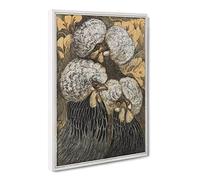 Three Crested Chickens By Theo Van Hoytema Canvas Print | Gallery Wrapped 30mm Frame Wall Art | 24x16 inches | Ready to Hang | Classic Picture | Living Room Bedroom Lounge Office