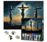 Three Crosses Jigsaw Puzzles 1000 Pieces for Adults Funny Jesus Puzzle Art for Adults Artwork Decor Crucifixion of Jesus Christ Puzzles for Family Game Night Party 27.5"X19.7"
