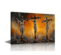 Three Crosses on Calvary Wall Painting 1 Panel the Crucifixion of Jesus Christ Canvas Wall Art Jesus Christ Wall Decoration for Living Room Framed Ready to Hang Posters and Prints (24''Wx 36''H)