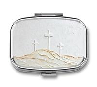 Three Crosses on The Hill Pill Box 2 Compartment Portable Medicine Pill Case Travel Pill Organizer for Pocket Purse