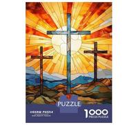 Three Crosses Stained Glass 1000 Piece Jigsaw Puzzle for Adults Sunlight Scene Relaxing Focus Home Decor Gift 38x26cm/1000pcs