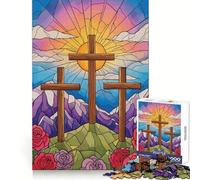 Three Crosses Stained Glass Illustration 1000 Piece Jigsaw Puzzles for Teenagers Logic Sense Toy Peaceful Fun Smooth Edge Creative Gift (50x75cm)