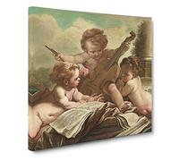 Three Cupids by Francois Boucher Classic Painting Canvas Wall Art Print Ready to Hang, Framed Picture for Living Room Bedroom Home Office Décor, 14x14 Inch (35x35 cm)