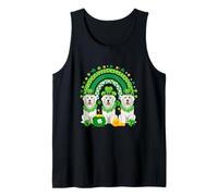 Three Cute Bearded Collies Patrick's Day Shamrocks Rainbow Tank Top