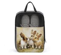 Three Cute Bunnies on The Grass Wildflowers Shoe Bag for Travel Daily Use Anti-dust Storage Carrier Golf Shoe Pouch