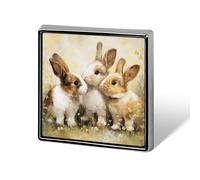 Three Cute Bunnies on The Grass Wildflowers Unisex Brooches & Pins Square Lightweight Lapel Badge Jewelry for Clothing Shawl Hat