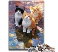 Three Cute Cats 1000 Piece Jigsaw Puzzles for Adults,Challenging Game And Family Play Wall Decoration Unique Birthday And Xmas Gifts (38x26cm)