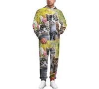Three Cute Cats Flowers Printed Tracksuit for Men Long Sleeve Pullover Hoodie Sweatsuits 2 Piece Loose Fit