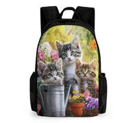 Three Cute Cats Flowers Trendy Printed Travel Backpack with Pocket Funny 16 Inch Shoulder Daypack for Work Hiking Camping