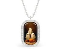 Three Cute Ghosts And Pumpkins Rectangle Pendant Necklace Silver Women Jewelry Alloy Keychain Tag Jewelry