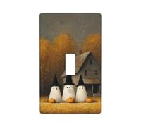 Three Cute Ghosts Black Hats House Trees Light Switch Cover Decorative Single Toggle 1 Gang Wall Plate for Kitchen Farmhouse Bedroom Bathroom Art Decor