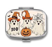 Three Cute Ghosts Pill Box 2 Compartment Portable Medicine Pill Case Travel Pill Organizer for Pocket Purse