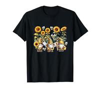 Three Cute Gnomes Cosplay Bees Costume Sunflowers Garden T-Shirt