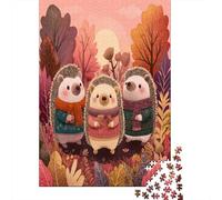 Three Cute Hedgehogs, Autumn Theme Jigsaw Puzzles Challenge Toy Educational Games Home Decoration for Adults& Teenager Age 14 Years Up 70x50cm/1000pcs