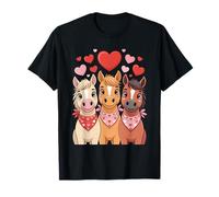 Three Cute Horses with Pink Bandanas Hearts Valentine Tee T-Shirt