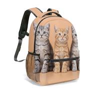 Three Cute Kittens 16 Inch Backpack Vibrant Orange and Grey Tabby Cat Print 360° All-Over Graphic Travel Rucksack for Adult (01)