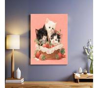 Three cute kittens Canvas Wall Art Pink 3D Print Pictures Artwork Framed Poster Wall Decor 30 x 20 cm Ready to Hang for Bedroom Office Bathroom Kitchen Hotel