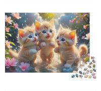 Three Cute Kittens Garden 1000 Piece Jigsaw Puzzle Paper for Adults Spring Floral Scene Puzzle Game for Family Relaxing Gift Decor 70x50cm/1000pcs