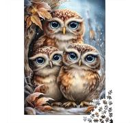 Three Cute Owls in Winter Scene 1000-Piece Puzzle for Adults, 52x38cm/1000pcs, White Pieces with A Smooth Surface; to Finish in A Few Relaxed Sessions