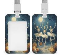 Three Cute Skeleton Ballerinas Dancing Moonlight ID Badge Holder Retractable Clip Card Holder Card Protector Name Badge Name Tag for Work Office Doctor Nurse