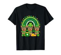 Three Cute Yorkshire Terriers St. Patrick's Day Rainbow T-Shirt