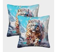 Three-D Printing Snow Leopard Square Pillowcase Snow Leopard Square Pillow Cover Garden Cushion Super Soft Pack of 2 For Home Sofa Decoration Gifts 50x50cm