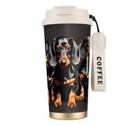 Three Dachshunds Print Stainless Steel Coffee Tumbler, Dual Use Lid with Straw, Sleek Travel Mug for Home Office