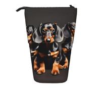 Three Dachshunds Print Standing Pencil Case Telescopic Pencil Bag Pop Up Pencil Pouch Pen Pouch Makeup Cosmetics Bag