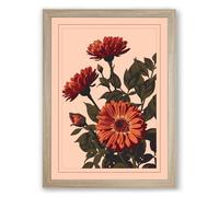 Three Dahlias in Bloom Botanical Framed Wall Art Print A1 (84.1×59.4cm) Oak, Wall Decor for Living Room, Bedroom, Office & Home, Ready to Hang, Art Gift