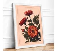 Three Dahlias in Bloom Botanical Framed Wall Art Print A2 (59.4×42cm) White, Wall Decor for Living Room, Bedroom, Office & Home, Ready to Hang, Art Gift