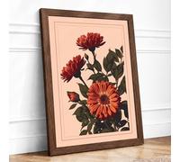 Three Dahlias in Bloom Botanical Framed Wall Art Print A3 (42×29.7cm) Walnut, Wall Decor for Living Room, Bedroom, Office & Home, Ready to Hang, Art Gift