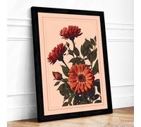 Three Dahlias in Bloom Botanical Framed Wall Art Print A4 (29.7×21cm) Black, Wall Decor for Living Room, Bedroom, Office & Home, Ready to Hang, Art Gift