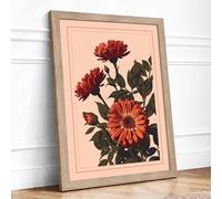 Three Dahlias in Bloom Botanical Framed Wall Art Print A4 (29.7×21cm) Oak, Wall Decor for Living Room, Bedroom, Office & Home, Ready to Hang, Art Gift