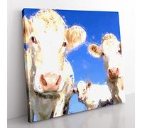Three Dairy Cows in Abstract Modern Canvas Wall Art Print Ready to Hang, Framed Picture for Living Room Bedroom Home Office Décor, 50x50 cm (20x20 Inch)