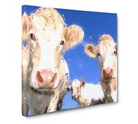 Three Dairy Cows in Abstract Modern Canvas Wall Art Print Ready to Hang, Framed Picture for Living Room Bedroom Home Office Décor, 20x20 Inch (50x50 cm)