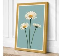 Three Daisies Botanical Canvas Wall Art Print 18x12 Inch (46 x 30 cm)