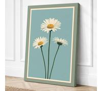 Three Daisies Botanical Canvas Wall Art Print 24x16 Inch (61 x 41 cm)