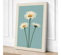 Three Daisies Botanical Canvas Wall Art Print 36x24 Inch (91 x 61 cm)