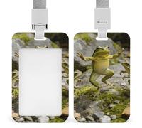 Three Dancing Frogs ID Badge Holder Retractable Badge Reel Vertical Card Name Tag Holder with Breakaway Lanyard, ID Cards Holders Case for Nurse Security Staff Women Men