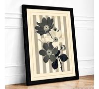 Three Dark Blooms Botanical Framed Wall Art Print A1 (84.1×59.4cm) Black, Wall Decor for Living Room, Bedroom, Office & Home, Ready to Hang, Art Gift