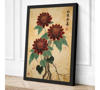 Three Dark Dahlias Japandi Canvas Wall Art Print 36x24 Inch | Ready to Hang, Gallery Wrapped, Fade-Resistant Inks, Securely Packaged, UK Made