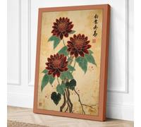 Three Dark Dahlias Japandi Canvas Wall Art Print 36x24 Inch | Ready to Hang, Gallery Wrapped, Fade-Resistant Inks, Securely Packaged, UK Made