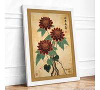 Three Dark Dahlias Japandi Framed Wall Art Print A1 (84.1×59.4cm) White, Wall Decor for Living Room, Bedroom, Office & Home, Ready to Hang, Art Gift