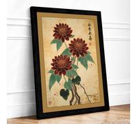 Three Dark Dahlias Japandi Framed Wall Art Print A2 (59.4×42cm) Black, Wall Decor for Living Room, Bedroom, Office & Home, Ready to Hang, Art Gift