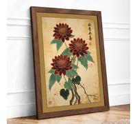 Three Dark Dahlias Japandi Framed Wall Art Print A2 (59.4×42cm) Walnut, Wall Decor for Living Room, Bedroom, Office & Home, Ready to Hang, Art Gift