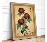 Three Dark Dahlias Japandi Framed Wall Art Print A3 (42×29.7cm) Oak, Wall Decor for Living Room, Bedroom, Office & Home, Ready to Hang, Art Gift