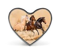 Three Different Color Horse Run in Desert Heart Brooch Pin, Unisex Smooth Surface Lapel Tie Pin, Lightweight Badge Jewelry Crafts Decor for Costume Accessory Men Women