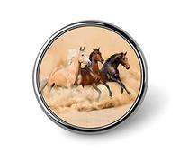 Three Different Color Horse Run in Desert Round Brooch Pin, Unisex Smooth Surface Lapel Tie Pin, Lightweight Badge Jewelry Crafts Decor for Costume Accessory Men Women