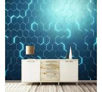 Three Dimensiona Abstract Blue Geometric Hexagon Modern 3D Wallpaper Premium Textured Silk Neutral Tones Material Ideal for Living Room Bedroom-350cm×256cm