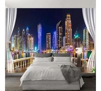 Three Dimensiona Balcony City Architecture River Modern 3D Wallpaper Premium Textured Silk Neutral Tones Material Ideal for Living Room Bedroom-300cm×210cm